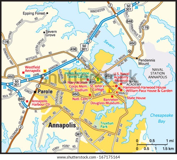 Annapolis Maryland Area Map Stockvector Rechtenvrij 167175164 Shutterstock 8649