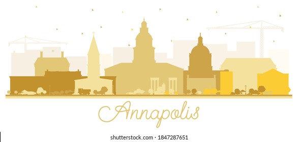 Annapolis Maryland City Skyline Silhouette with Golden Buildings Isolated on White. Vector Illustration. Business Travel and Tourism Concept with Historic Architecture. Annapolis USA Cityscape.