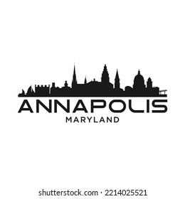 Annapolis Maryland City Skyline Silhouette With Black Buildings