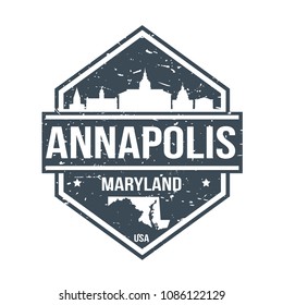 Annapolis Maryland Travel Stamp Icon Skyline City Design Tourism Seal Vector.