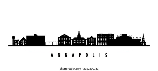 Annapolis skyline horizontal banner. Black and white silhouette of Annapolis, Maryland. Vector template for your design. 