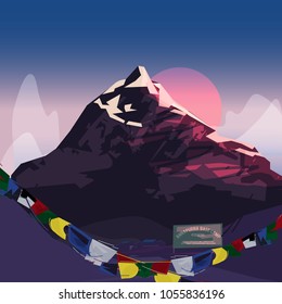 Cumbre de Annapurna con puesta de sol. concepto de montaña famoso en todo el mundo - ilustración vectorial