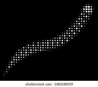 Annelid worm halftone vector icon. Illustration style is pixelated iconic annelid worm symbol on a black background. Halftone pattern is build of spheric elements.