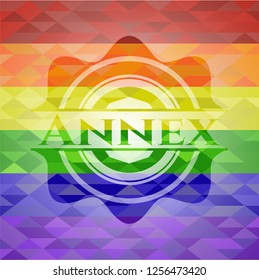 Annex emblem on mosaic background with the colors of the LGBT flag