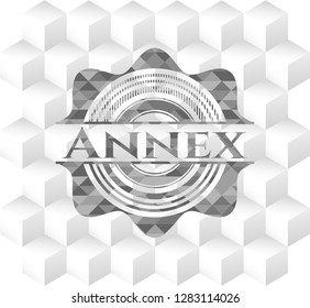 Annex realistic grey emblem with cube white background