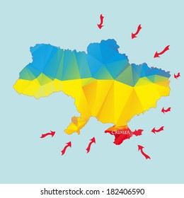 Annexation Crimea from Ukraine. Map from triangles. Vector illustration.