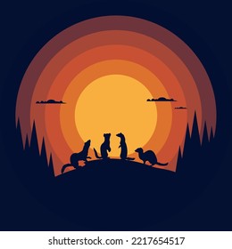 Annimal Vetor Sunset Weasel, İllustration Vector Animal