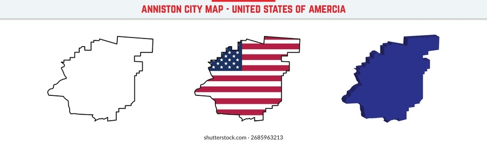 Mapa de la ciudad de Anniston: versión de relleno, 3D y esquema de Anniston, Alabama, Estados Unidos