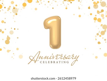 Anniversary 1. gold 3d numbers. Poster template for Celebrating 1 th anniversary event party. Vector illustration