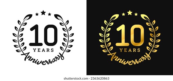 Anniversary 10 gold numbers. Minimalist design template, modern, elegant celebrating anniversary event. label, vector, sign, illustration, banner, symbol, icon, design, sticker, tag, badge, element
