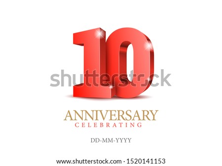 Anniversary 10. red 3d numbers. Poster template for Celebrating 10th anniversary event party. Vector illustration