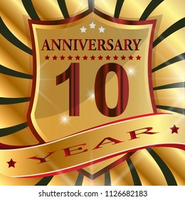 Anniversary 10 th  label with ribbon.