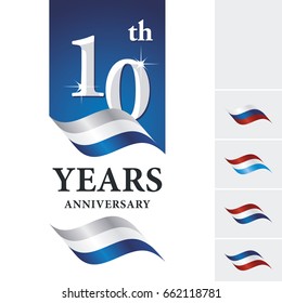 Anniversary 10 Th Years Celebrating Logo Silver White Blue Ribbon