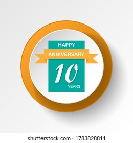 Aniversario, botón de icono multicolor de 10 años. Se puede usar para web, logotipo, aplicación móvil, UI, UX
