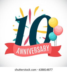 Anniversary 10 Years Template with Ribbon Vector Illustration EPS10