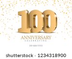 Anniversary 100. gold 3d numbers. Poster template for Celebrating 100th anniversary event party. Vector illustration