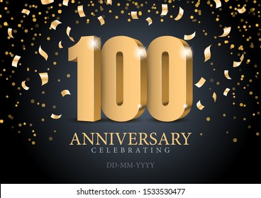 Anniversary 100. Red 3d numbers. 100th anniversary celebration poster template. Vector illustration