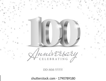 Anniversary 100. Silver 3d numbers. 100th anniversary celebration poster template. Vector illustration