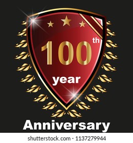 Anniversary 100 th  label with ribbon.