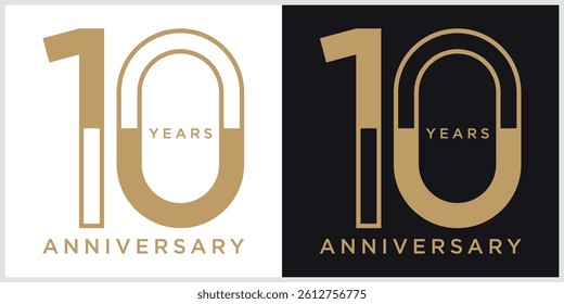 anniversary 10th logotype vector with brown and white color for special celebration day