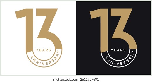 anniversary 13th logotype vector with brown and white color for special celebration day