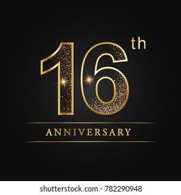 anniversary, 16 years celebration logotype. 16 number star luxury style logo on black background.