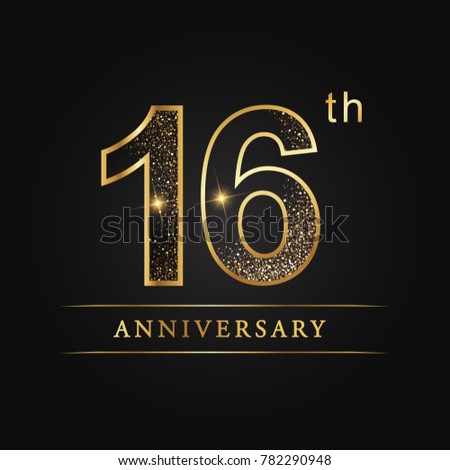 anniversary, 16 years celebration logotype. 16 number star luxury style logo on black background.