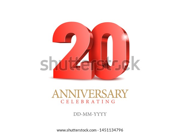 Anniversary\
20. red 3d numbers. Poster template for Celebrating 20th\
anniversary event party. Vector\
illustration