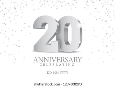 Anniversary 20. silver 3d numbers. Poster template for Celebrating 20th anniversary event party. Vector illustration