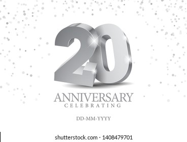 Anniversary 20. silver 3d numbers. Poster template for Celebrating 20th anniversary event party. Vector illustration