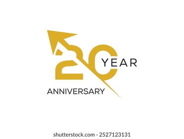 Anniversary 20 year arrow logo vector design. 20 year anniversary party concept.