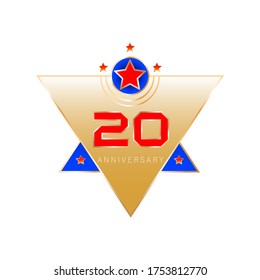 Aniversario de 20 años. Icono. Plantilla de diseño de vectores para banner, tarjeta, afiche, emblema, etiqueta.