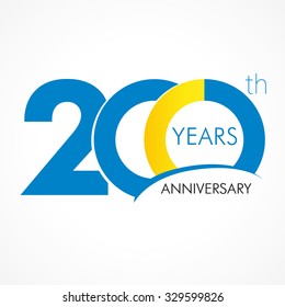 Anniversary 200 years old celebrating logo. Birthday greetings two hundred celebrates. 200 years old celebrating classic logotype. Simple traditional numbers of ages or thanks.