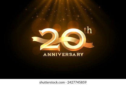 Anniversary 20th year, golden celebration, birthday event. Vector illustration