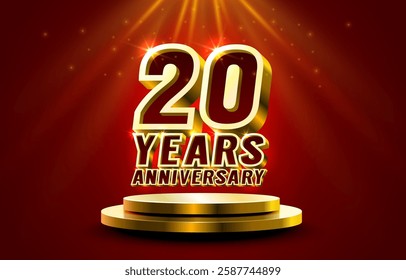 Anniversary 20th year, golden celebration, birthday event. Vector illustration