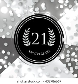 Anniversary 21  greeting card or invitation. Gold sparkles on color background. Gold glitter background. 