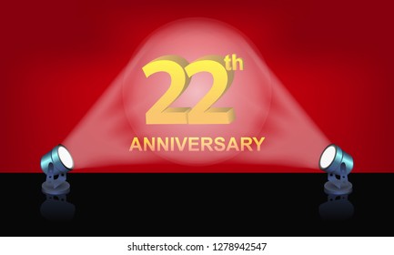 Anniversary 22 gold 3d numbers studio layer - Template illustration fot celebrating . logotype for booklet, cover, flyer poster lights