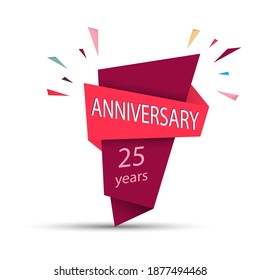 ANNIVERSARY 25 years. Colored banner for congratulations and thematic design. Stock vector illustration
