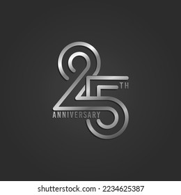 Anniversary 25th. The silver number is on black background. Vector illustration. svg
