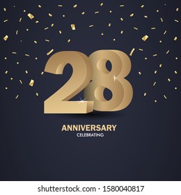 Anniversary 28. gold 3d numbers. Poster template for Celebrating anniversary event party. Vector illustration - Vector