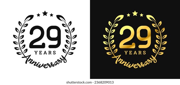 Anniversary 29 gold numbers. Minimalist design template, modern, elegant celebrating anniversary event. label, vector, sign, illustration, banner, symbol, icon, design, sticker, tag, badge, element