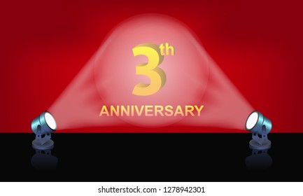 Anniversary 3 gold 3d numbers studio layer - Template illustration fot celebrating . logotype for booklet, cover, flyer poster lights
