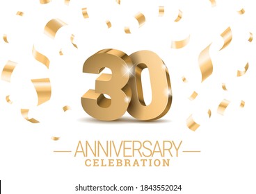 Aniversario 30. números de oro 3d bailando. Plantilla de afiches para la fiesta de conmemoración del 30 aniversario. Ilustración del vector