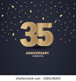 Anniversary 35. gold 3d numbers. Poster template for Celebrating anniversary event party. Vector illustration - Vector