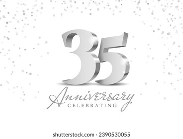 Anniversary 35. silver 3d numbers. Poster template for Celebrating 35th anniversary event party. Vector illustration