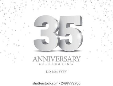 Anniversary 35. silver 3d numbers. Poster template for Celebrating 35th anniversary event party. Vector illustration