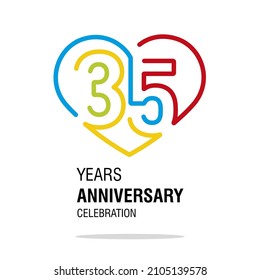 Anniversary 35 Years Decoration Number Thirty Five Bounded By A Loving Heart Colorful Modern Love Line Design Logo Icon White Isolated Vector Illustration