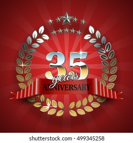 Anniversary 35th ring with red ribbon.