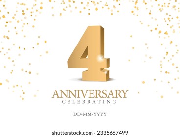 Anniversary 4. gold 3d numbers. Poster template for Celebrating 4 th anniversary event party. Vector illustration svg