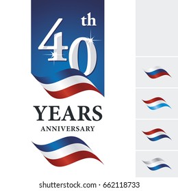 Anniversary 40 th years celebrating logo blue white red ribbon